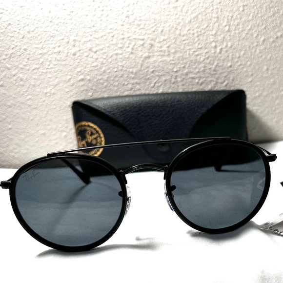 Ray-Ban Round Double Bridge sunglasses (RB3647N). Black frame/blue-grey lenses - Picture 1 of 11